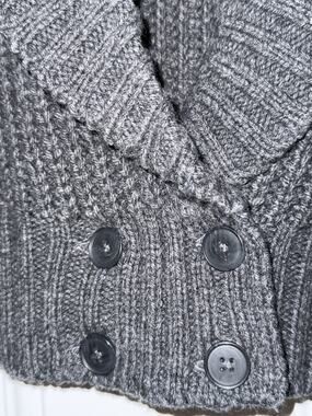 Anthropologie SMALL Dk Gray Cardigan Sweater Thick Wool Blend Knit 4 Buttons